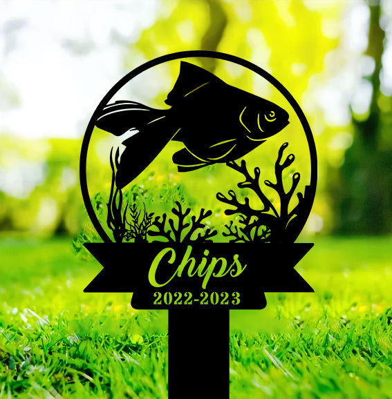 Personalized Fish Memorial Metal Garden Stake, Custom Fish Memorial Metal Garden Sign, Pet Loss Metal Grave Markers, Fish Metal Remembrance Stake