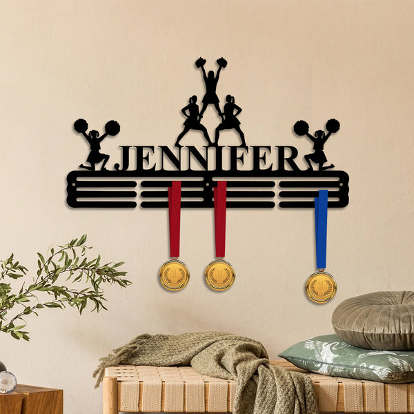 Custom Cheerleader Medal Hanger, Cheerleader Monogram Metal Sign, 12 Rungs For Medals & Ribbons, Custom Metal Cheerleading Metal Holder