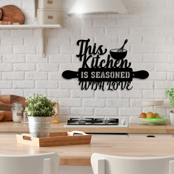 This Kitchen Is Seasoned With Love Metal Sign, Home Kitchen Metal Sign, Kitchen Metal Wall Art, Kitchen Metal Gift For Mom Nana, Housewarming Gift