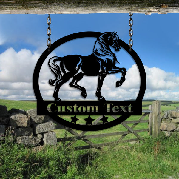 Custom Metal Horse Ranch Sign, Horse Farm Metal Sign, Personalized Horse Stable Metal Hanging Sign, Horse Barn Decor, Metal Horse Name Sign