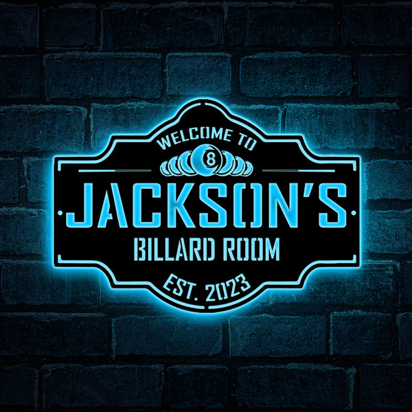 Custom Billiards Metal Wall Art Led Lights, Personalized Billiards Room Metal Name Sign, Billiards Pool Game Room Man Cave Metal Led Sign