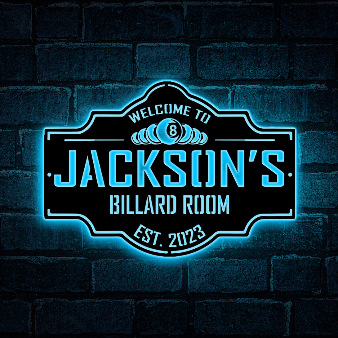Personalized Billiards Room Metal Wall Art Led Lights, Custom Snooker Player Metal Name Sign, Billiards Pool Game Room Metal Sign Mancave Decor