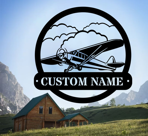 Custom Airplane Metal Wall Art, Airplane Monogram Metal Sign, Personalized Pilot Metal Name Sign, Aircraft Hangar Metal Wall Hanging