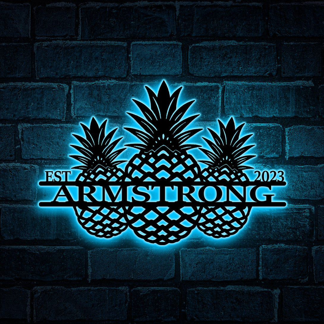 Custom Pineapple Metal Art Led Light, Personalized Name Pineapple Metal Led Sign, Pineapple Welcome Sign Backyard Patio Outdoor Metal Sign