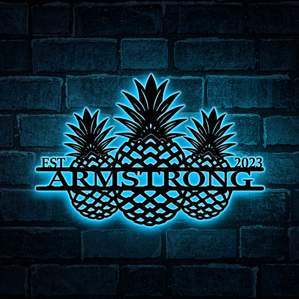 Custom Pineapple Metal Art Led Light, Personalized Name Pineapple Metal Led Sign, Pineapple Welcome Sign Backyard Patio Outdoor Metal Sign