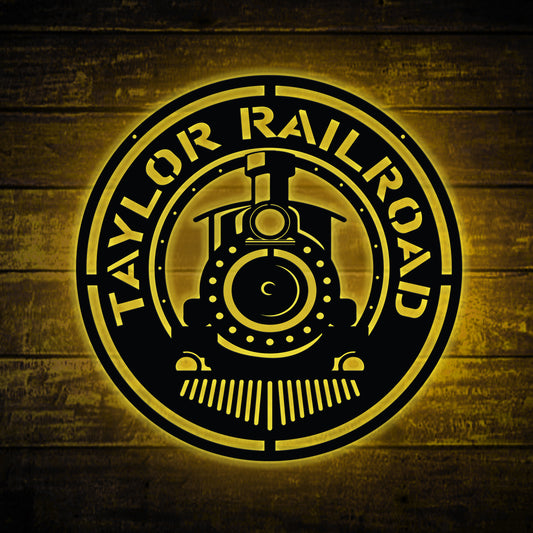 Personalized Train Metal Wall Art With Led Lights, Custom Train Railroad Metal Name Sign, Train Railway Metal Wall Hanging Decor