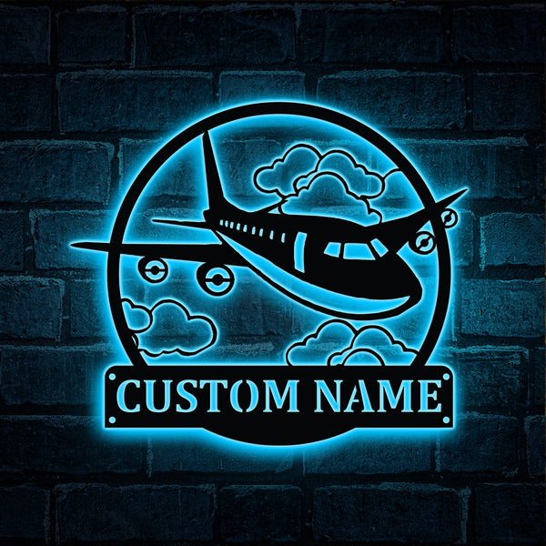 Custom Name Airplane Metal Wall Art Led Lights, Personalized Pilot Metal Name Sign, Aircraft Hangar Metal Wall Hanging, Airplane Metal Decor