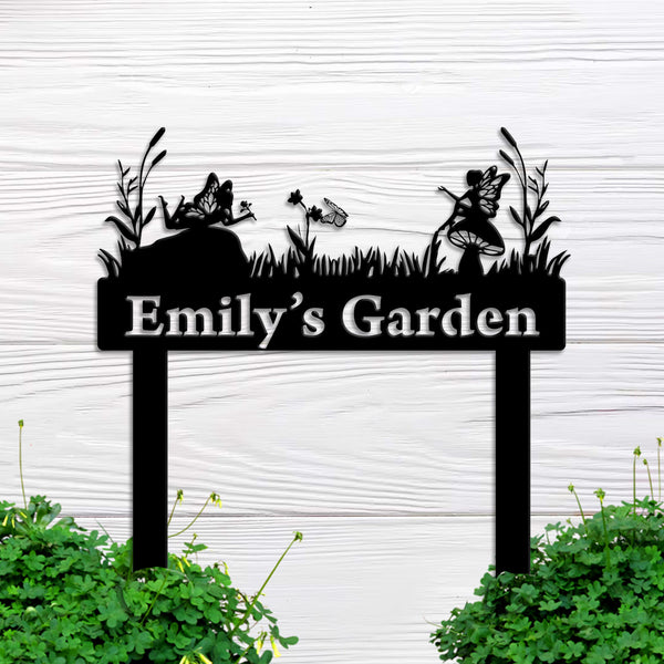Personalized Name Fairy Garden Metal Yard Stakes, Custom Fairy Garden Metal Sign With Stakes, Custom Metal Garden Decor, Fairy Garden Metal Stake
