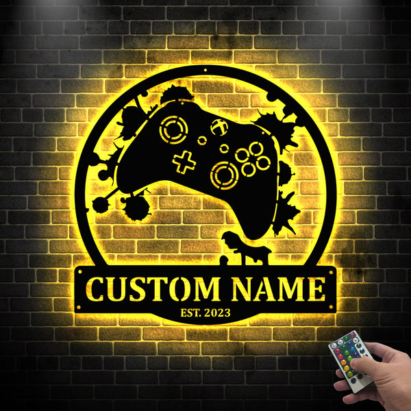 Custom Game Controller Metal Wall Art Led Lights, Personalized Gamer Metal Name Sign, Game Zone Metal Sign, Game Room Metal Wall Hanging Decor
