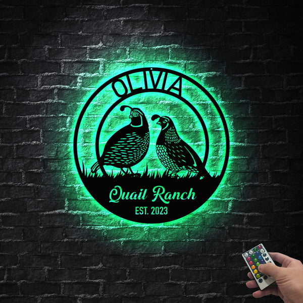 Personalized Quail Ranch Metal Sign With Led Lights, Custom Quail Farm Metal Sign Gardern Decor, Quail Ranch Monogram Metal Wall Hanging Sign