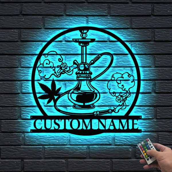 Custom Hookah Pipe Smoker Metal Wall Art Led Lights, Personalized Shisha Hookah Bar Metal Sign, Shisha Hookah Smoking Weed Mancave Metal Sign
