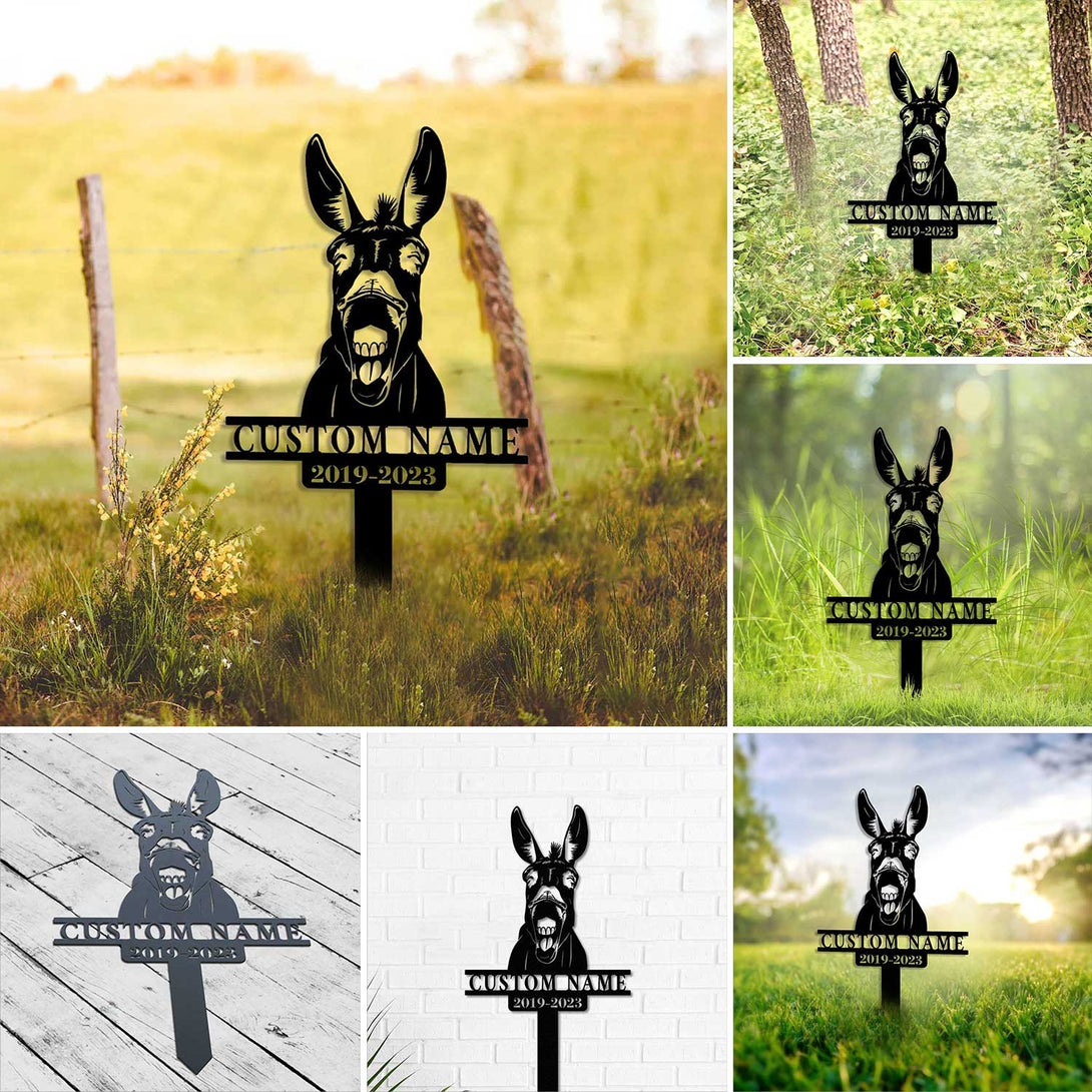 Custom Name Donkey Metal Garden Sign With Stake, Donkey Memorial Metal Stake, Donkey Remembrance Grave Marker, Donkey Loss Bereavement Stake