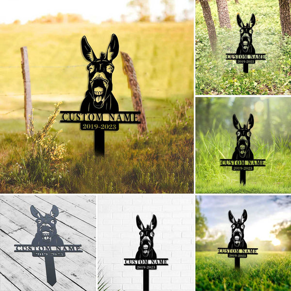 Custom Name Donkey Metal Garden Sign With Stake, Donkey Memorial Metal Stake, Donkey Remembrance Grave Marker, Donkey Loss Bereavement Stake