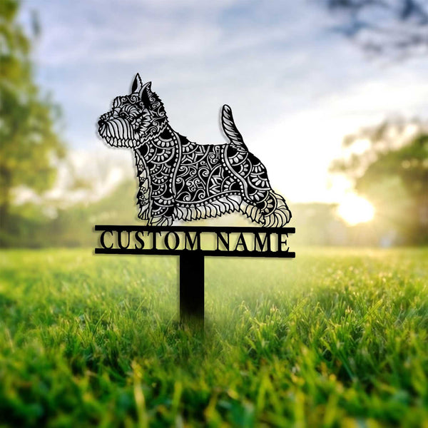 Custom Mandala Scottish Terrier Dog Metal Stake, Scottish Terrier Zentangle Metal Yard Sign, Dog Memorial Stake, Dog Loss Metal Grave Markers