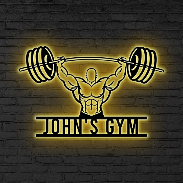 Custom Bodybuilder Gym Metal Wall Art With Led Lights, Personalized Weightlifting Workout Metal Wall Sign, Fitness Home Gym Metal Sign Decor