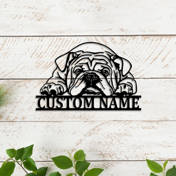 Custom English Bulldog Metal Wall Art, Lazy English Bulldog Metal Sign Art Decor, Personalized Name English Bulldog Sign, Puppy Pet Dog House Sign