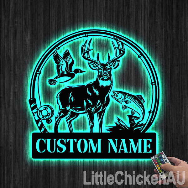 Custom Duck Deer Hunting Fishing Metal Sign Led Lights, Outdoor Hunting Fishing Metal Wall Art, Hunter Metal Name Sign, Hunting Cabin Metal Sign