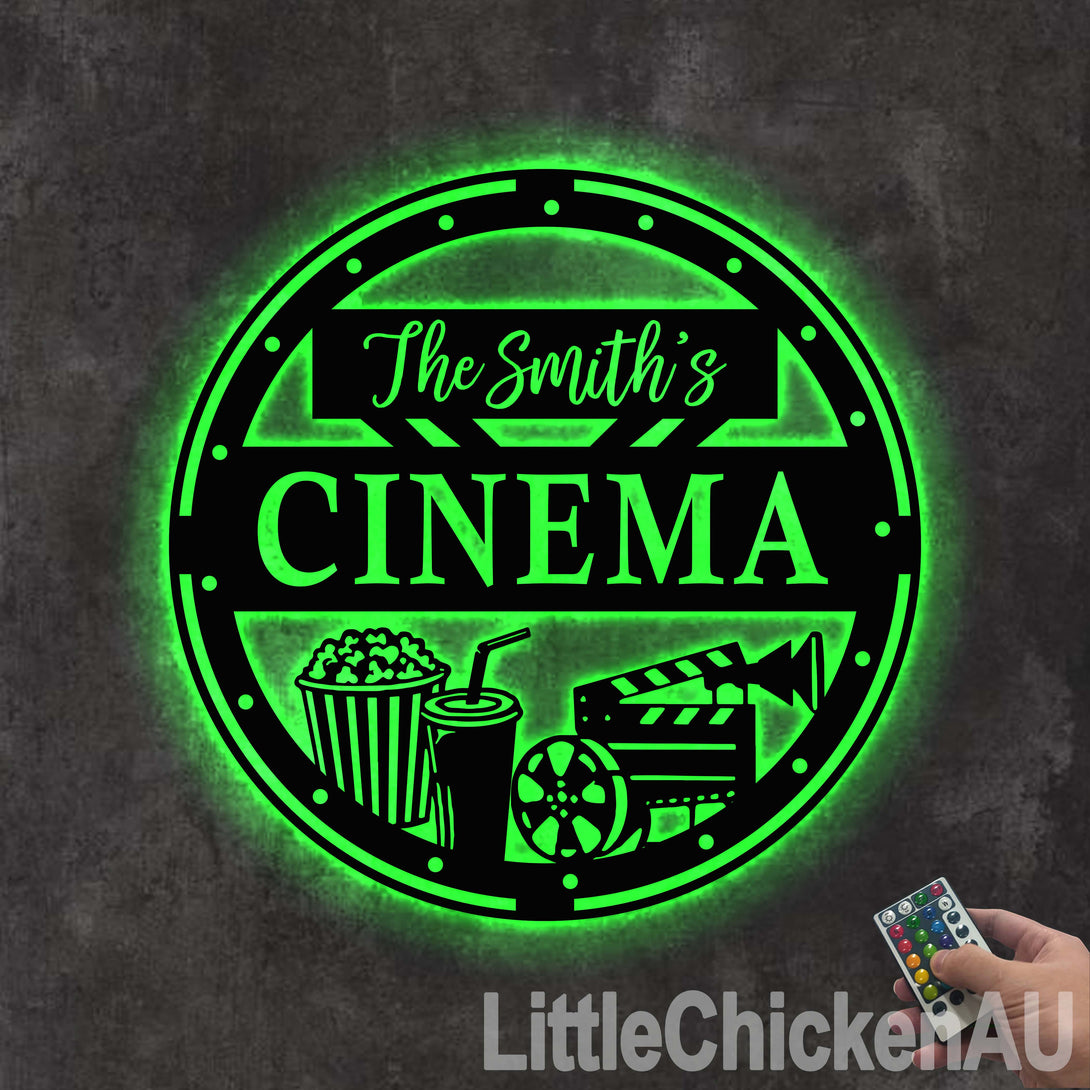 Custom Movie And Popcorn Metal Wall Art With Led Lights, Personalized Home Cinema Movie Theatre Metal Sign Home Decor, Home Theater Metal Art