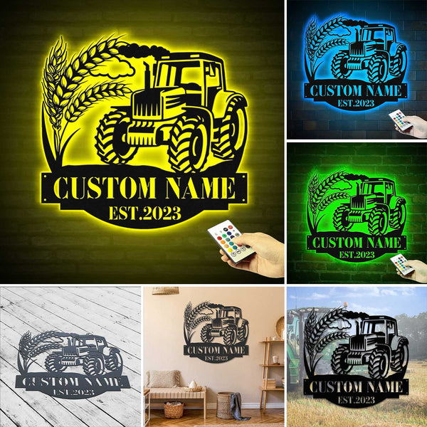 Personalized Name Metal Tractor Sign With Led Lights, Custom Farm Tractor Driver Metal Name Sign, Tractor Farm Barn Metal Wall Art Decor