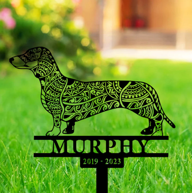 Custom Mandala Dachshund Memorial Metal Stake, Dachshund Zentangle Metal Yard Art, Dachshund Dog Memorial Garden Stake, Pet Metal Grave Marker