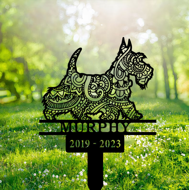 Custom Mandala Scottish Terrier Memorial Metal Stake, Scottish Terrier Zentangle Metal Yard Art, Dog Memorial Garden Stake, Pet Metal Grave Marker