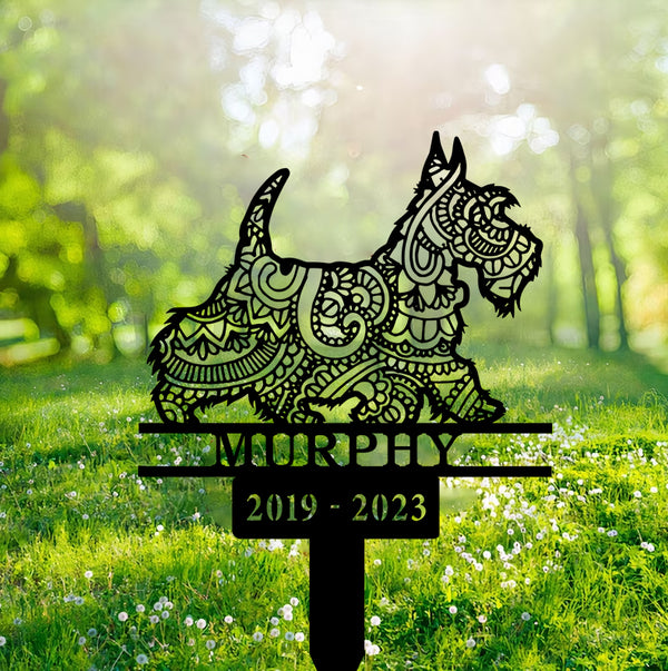 Custom Mandala Scottish Terrier Memorial Metal Stake, Scottish Terrier Zentangle Metal Yard Art, Dog Memorial Garden Stake, Pet Metal Grave Marker