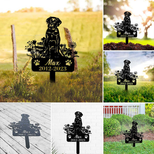 Custom Labrador Retriever Dog Memorial Metal Stake, Dog With Flowers Metal Grave Marker, Dog Loss Bereavement Stake, Pet Remembrance Sign