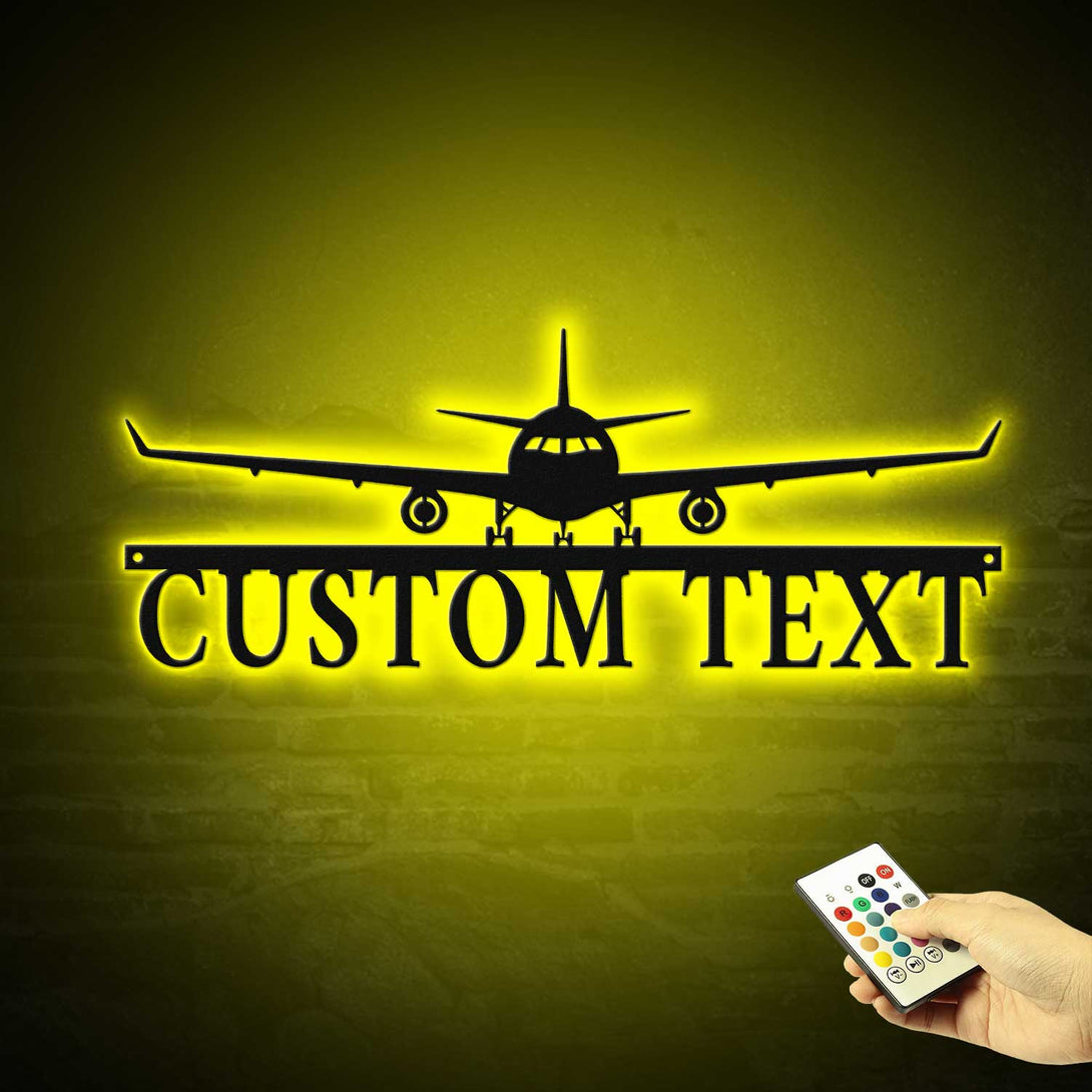 Custom Name Airplane Metal Wall Art With Led Lights, Personalized Pilot Metal Name Sign Home Decor, Aircraft Hangar Metal Wall Hanging Sign