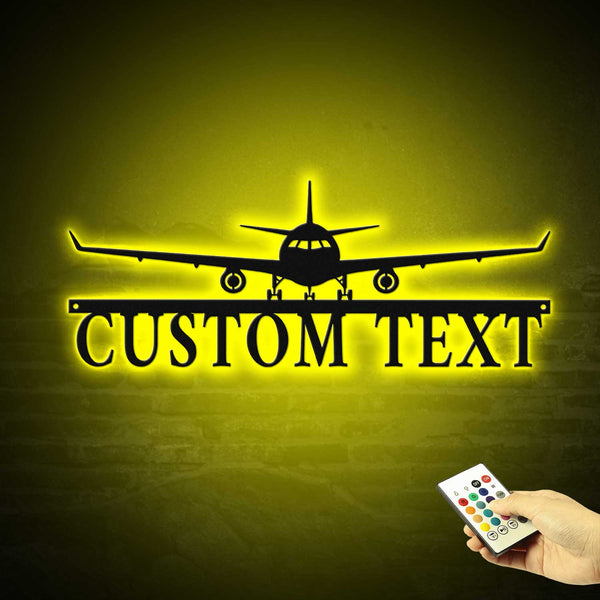 Custom Name Airplane Metal Wall Art With Led Lights, Personalized Pilot Metal Name Sign Home Decor, Aircraft Hangar Metal Wall Hanging Sign