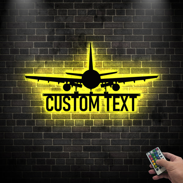 Personalized Airplane Metal Wall Art Led Lights, Custom Name Pilot Metal Airplane Sign, Aviation Metal Wall Decor, Aircraft Hangar Metal Sign