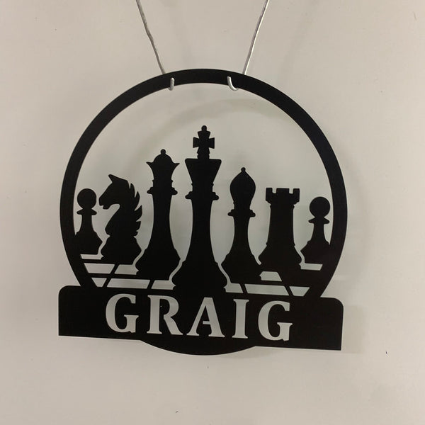 Custom Chess Metal Wall Art, Personalized Chess Player Metal Name Sign, Chess Game Zone Kid Nursery Man Cave Metal Wall Sign