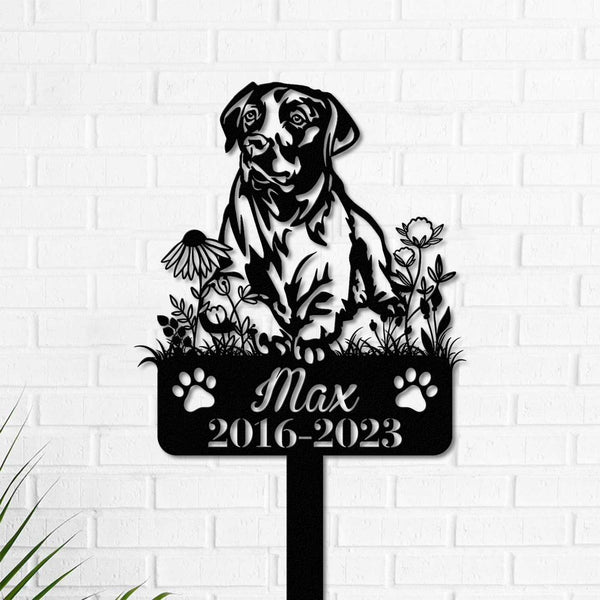 Personalized Labrador Retriever Dog Memorial Metal Stake, Dog With Flowers Metal Grave Marker, Pet Loss Bereavement Stake, Dog Remembrance Sign