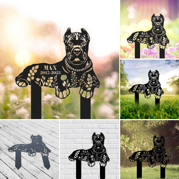 Personalized Floral Cane Corso Dog Memorial Metal Stake, Dog With Flowers Metal Grave Marker, Pet Loss Bereavement Stake, Dog Remembrance Sign