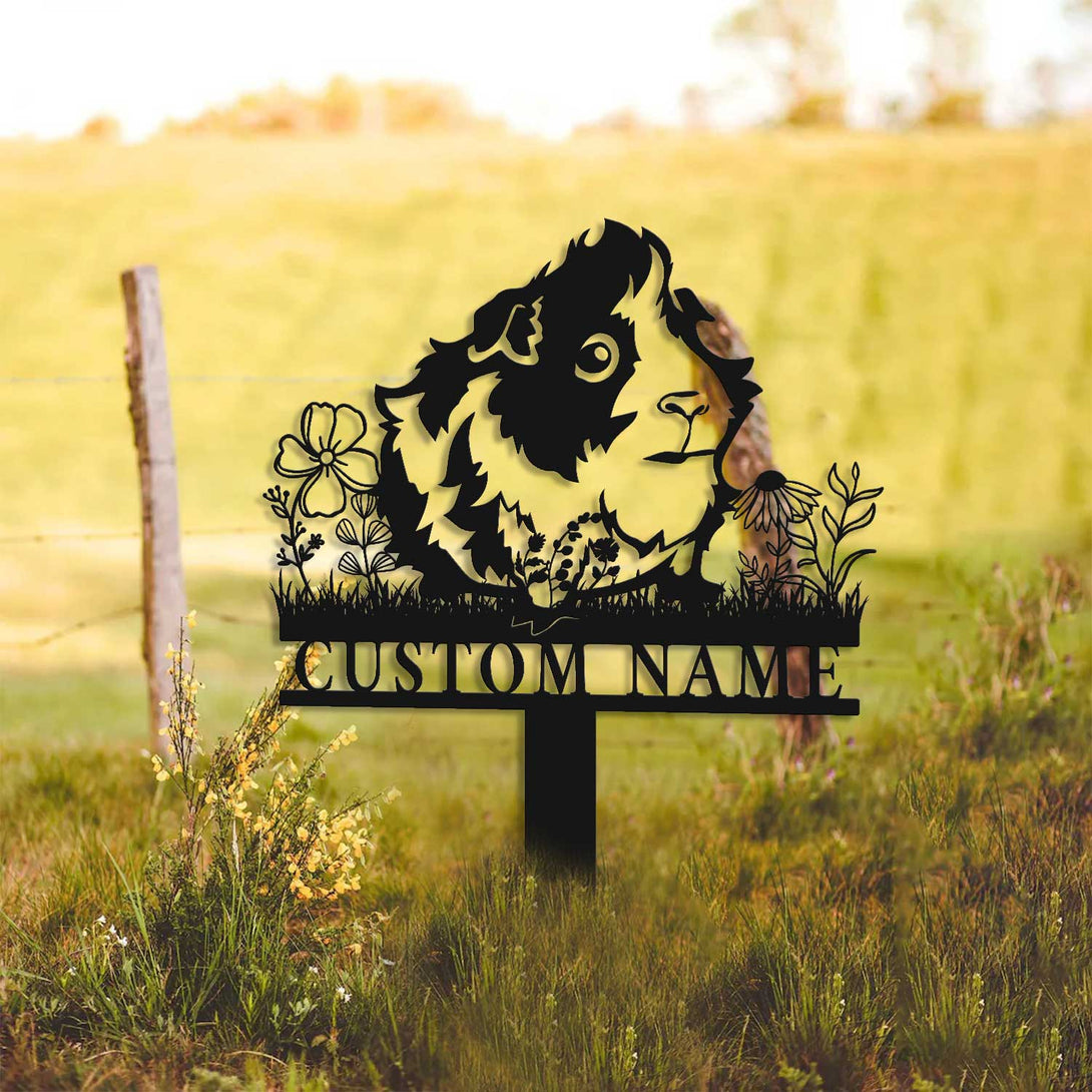 Custom Guinea Pig Memorial Garden Stake, Guinea Pig With Flowers Metal Yard Stake, Guinea Pig Pet Grave Marker, Metal Hamster Memorial Stake
