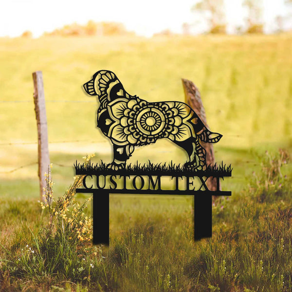 Custom Mandala Bernese Mountain Dog Metal Garden Stake, Dog Zentangle Metal Yard Sign, Bernese Dog Memorial Metal Stake, Pet Sympathy Sign