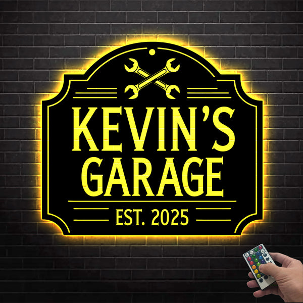 Custom Name Garage Metal Wall Art With Led Lights, Personalized Papa's Workshop Metal Name Sign, Car Mechanic Repair Garage Metal Led Decor