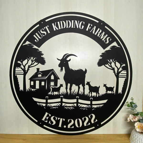 Custom Mountain Goat House Metal Wall Art With Name, Personalized Goat Farm Name Metal Sign, Mountain Goat Farm Metal Wall Hanging Decor