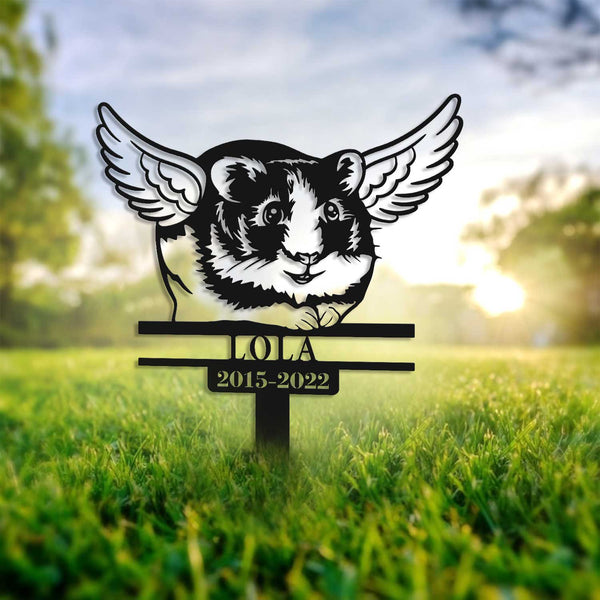 Custom Guinea Pig Angel Wings Memorial Garden Stake, Guinea Pig With Wings Remembrance Metal Stake, Pet Loss Metal Grave Marker, Pet Sympathy Sign