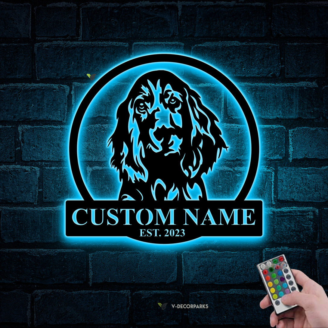 Personalized Cocker Spaniel Dog Metal Sign Led Lights, Custom Cocker Spaniel Metal Wall Hanging, Cocker Spaniel Dog House Metal Home Decor