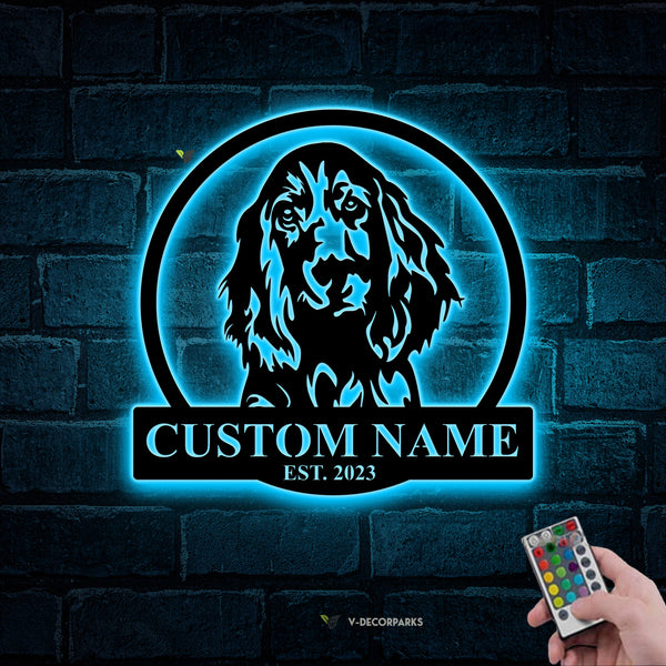 Personalized Cocker Spaniel Dog Metal Sign Led Lights, Custom Cocker Spaniel Metal Wall Hanging, Cocker Spaniel Dog House Metal Home Decor