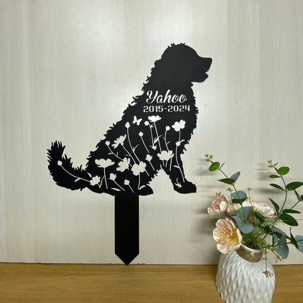 Personalized Bernese Mountain Dog Memorial Stake, Custom Dog Memorial Metal Grave Marker, Pet Loss Remembrance Stake, Floral Dog Metal Garden Decor