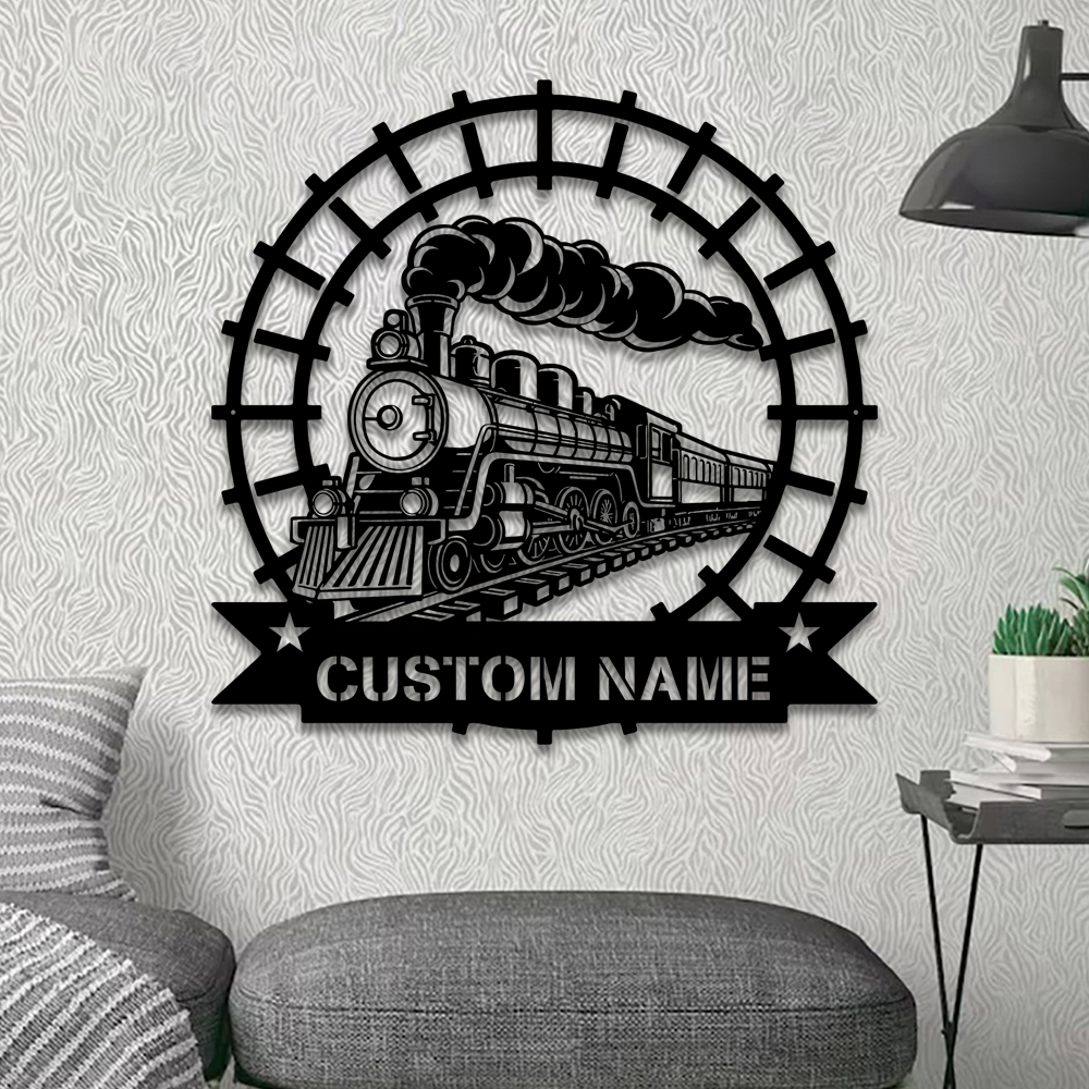 Personalized Steam Train Railroad Metal Wall Art Led Lights, Custom Monogram Train Driver Metal Name Sign, Steam Locomotive Railway Metal Decor