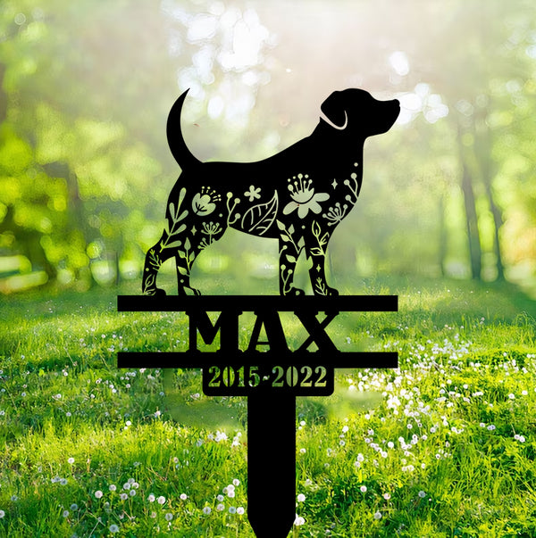 Personalized Flowers Dog Memorial Metal Yard Stake, Dog Remembrance Metal Garden Sign, Pet Loss Metal Grave Marker, Dog Memorial Sympathy Sign