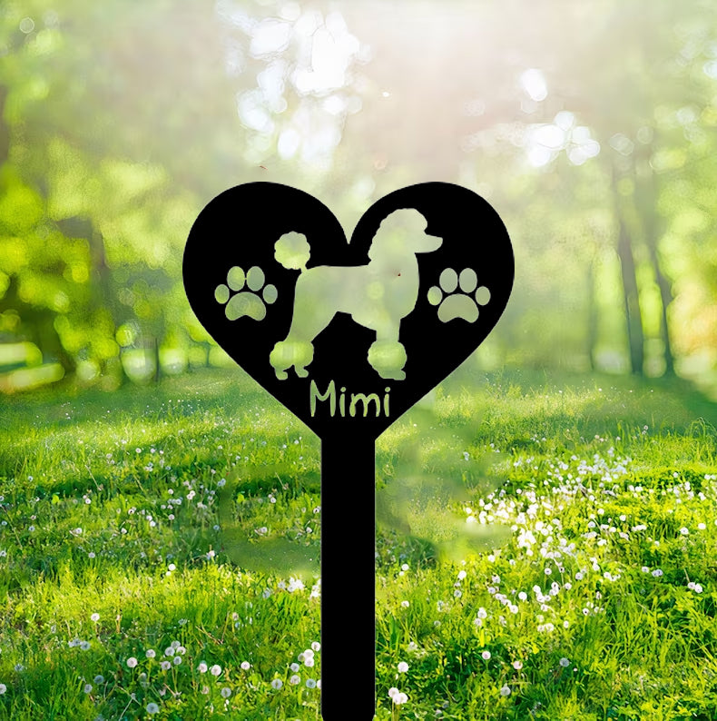 Custom Heart With Paw Prints Poodle Dog Memorial Stake, Pet Loss Remembrance Sign, Pet Memorial Metal Grave Marker, Pet Sympathy Metal Yard Sign