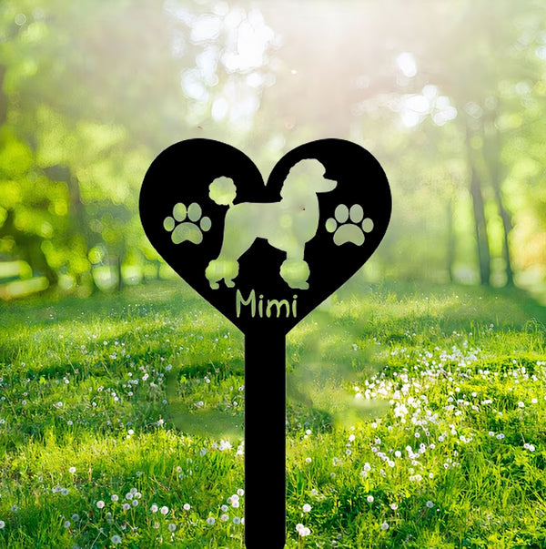 Custom Heart With Paw Prints Poodle Dog Memorial Stake, Pet Loss Remembrance Sign, Pet Memorial Metal Grave Marker, Pet Sympathy Metal Yard Sign