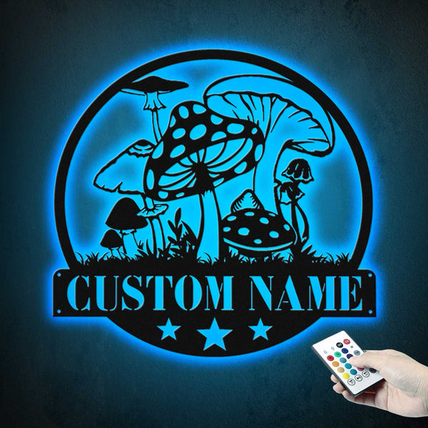 Custom Mushrooms Garden Metal Sign With Led Lights, Personalized Mushrooms Metal Wall Art, Mushroom Metal Garden Decor, Gift For Gardeners
