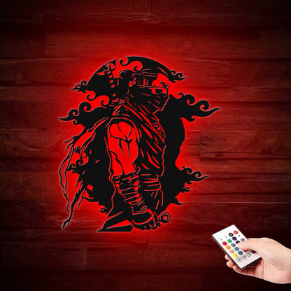 Assassin Metal Wall Art With Led Lights, Assassin Ninja Metal Art, Assassin Warrior Metal Wall Hanging Sign, Japanese Assassin Metal Home Decor