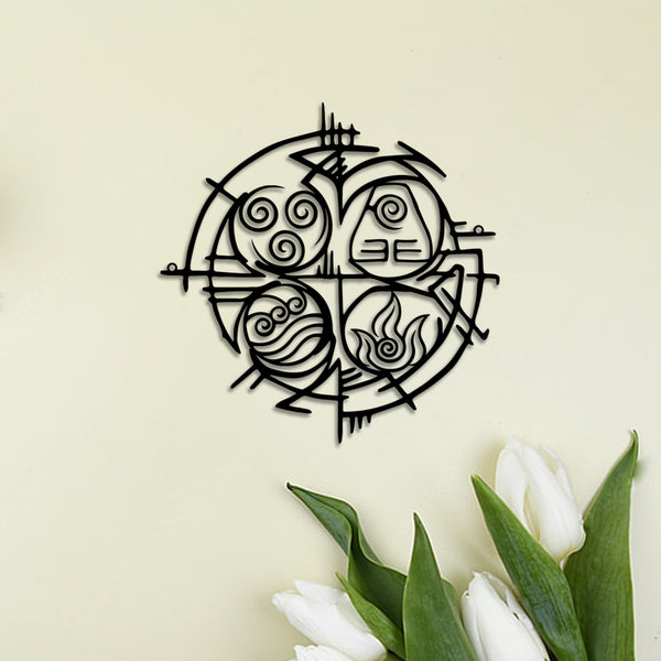 Four Classical Elements Metal Wall Art, Earth Water Air Fire Four Elements Metal Sign Home Decor, Four Elements Of Nature Metal Wall Hanging Sign