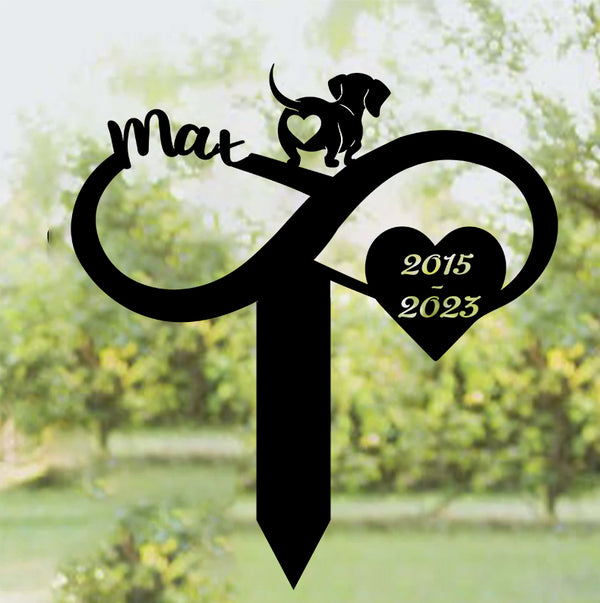 Custom Dachshund Memorial Metal Infinity Heart Garden Stake, Dog Memorial Metal Yard Sign, Dog Loss Metal Grave Marker, Pet Remembrance Stakes