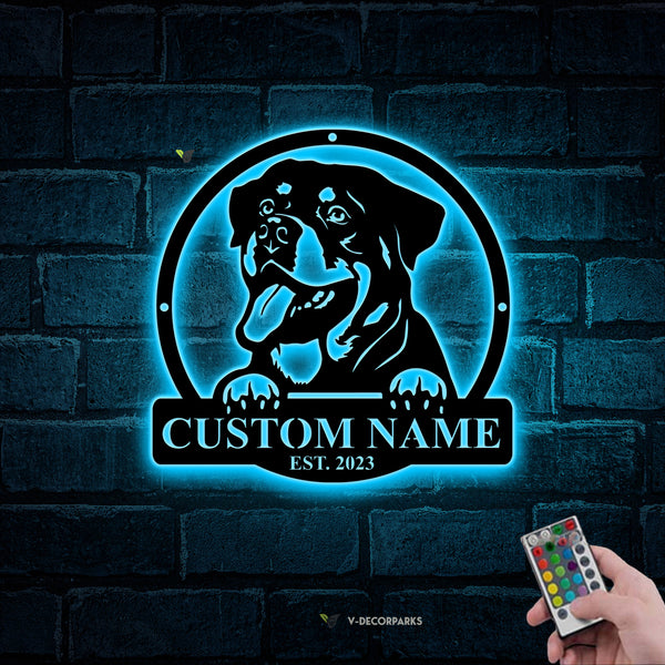 Personalized Rottweiler Dog Metal Sign Led Lights, Custom Rottweiler Dog Metal Wall Hanging, Rottweiler Dog House Metal Led Sign Home Decor